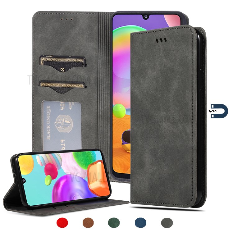 Auto-absorbed PU Leather Cell Phone Case with Card Slots for Samsung Galaxy A31 - Black-1