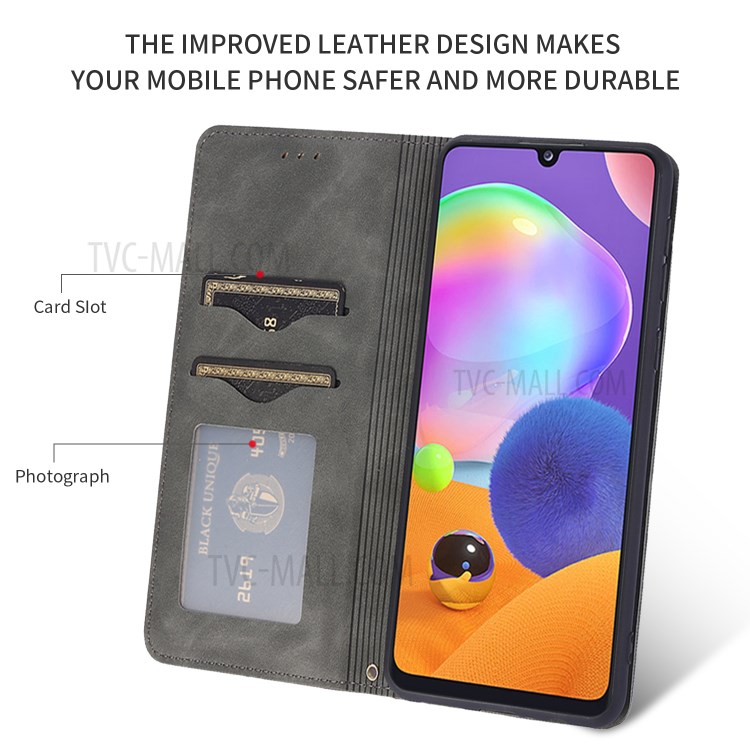 Auto-absorbed PU Leather Cell Phone Case with Card Slots for Samsung Galaxy A31 - Black-3