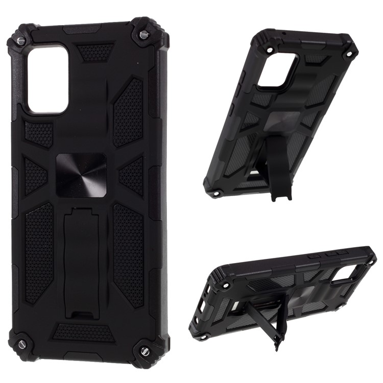 Kickstand Armor Dropproof Shell PC TPU Shell with Magnetic Metal Sheet for Samsung Galaxy A51 5G SM-A516 - Black-1