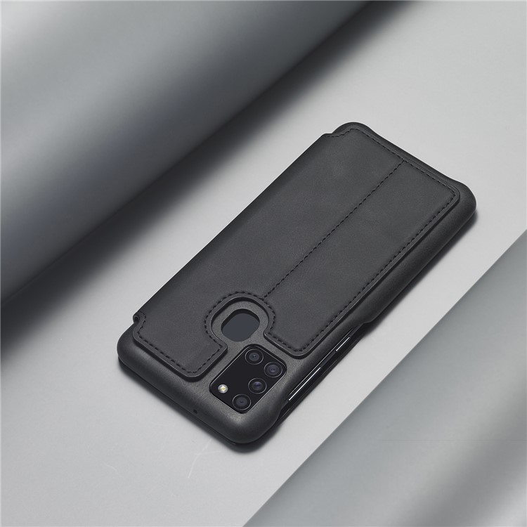 LC.IMEEKE Retro Style Leather Cover for Samsung Galaxy A21s - Black-10