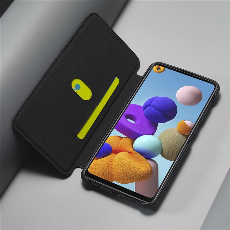 LC.IMEEKE Retro Style Leather Cover for Samsung Galaxy A21s - Black-12