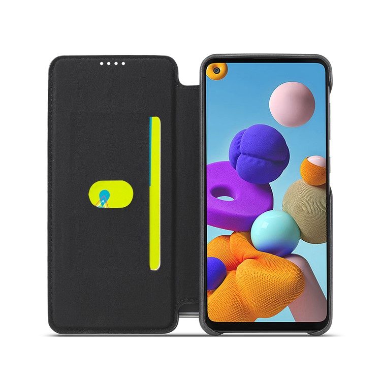 LC.IMEEKE Retro Style Leather Cover for Samsung Galaxy A21s - Black-4
