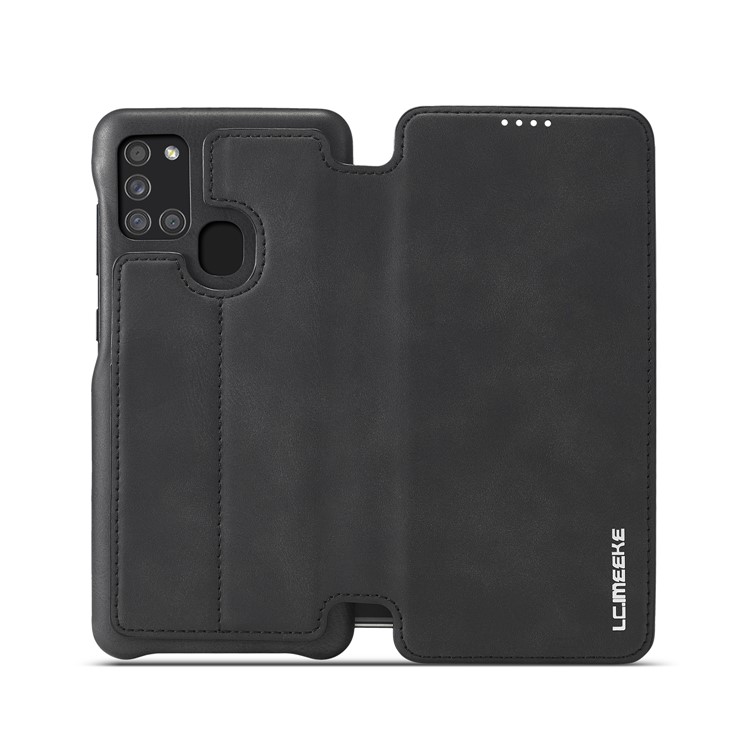 LC.IMEEKE Retro Style Leather Cover for Samsung Galaxy A21s - Black-5