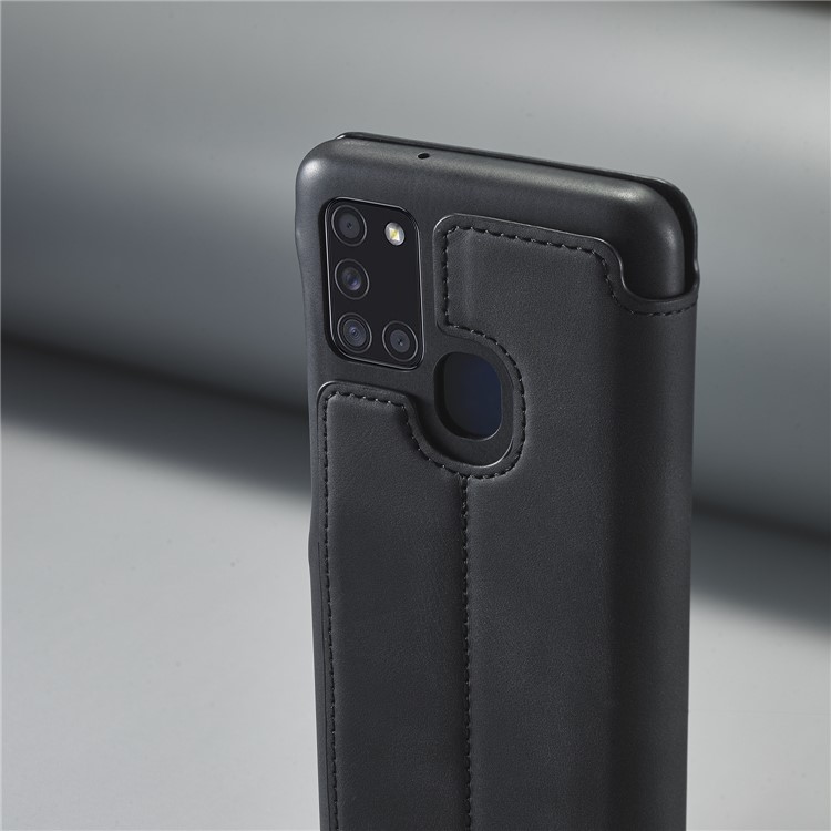LC.IMEEKE Retro Style Leather Cover for Samsung Galaxy A21s - Black-8
