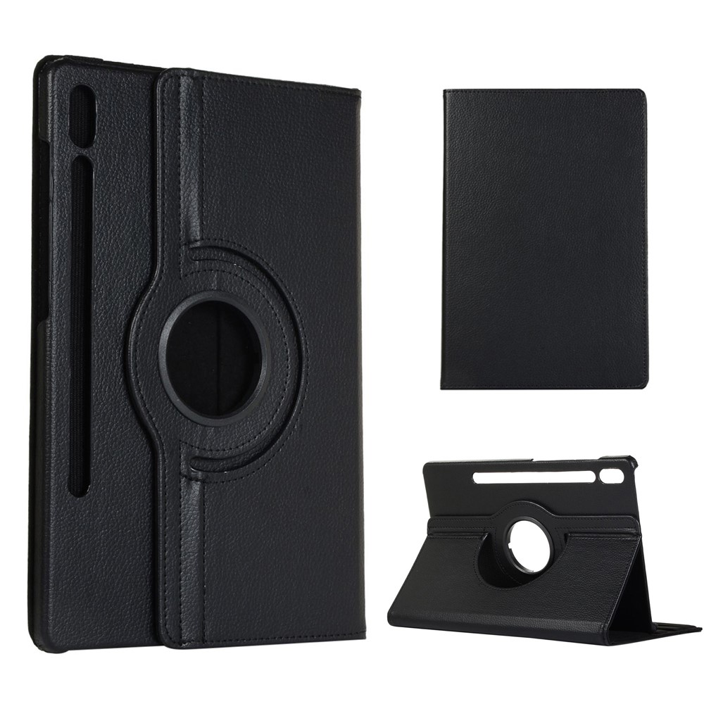 Litchi Texture Leather Case with Rotating Stand Cover for Samsung Galaxy Tab S7 SM-T870,T875 - Black-1