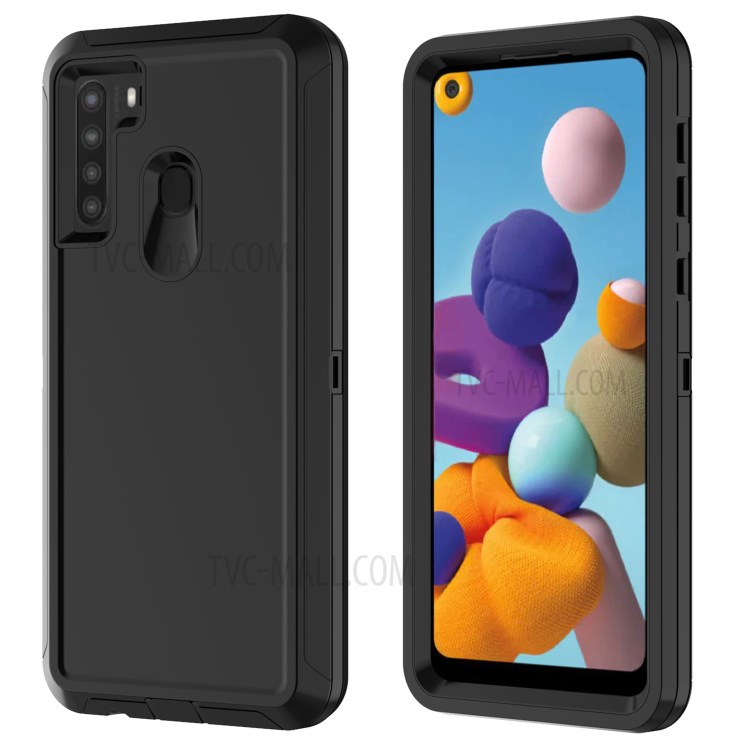 Heavy Duty PC + TPU Hybrid Shockproof Phone Cover for Samsung Galaxy A21 - Black-1