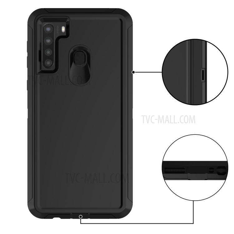 Detachable Shockproof Anti-fall Dust-proof PC + TPU Protective Case with Belt Clip for Samsung Galaxy A21 - All Black-5