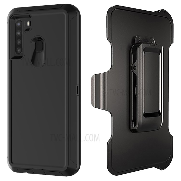 Detachable Shockproof Anti-fall Dust-proof PC + TPU Protective Case with Belt Clip for Samsung Galaxy A21 - All Black-7