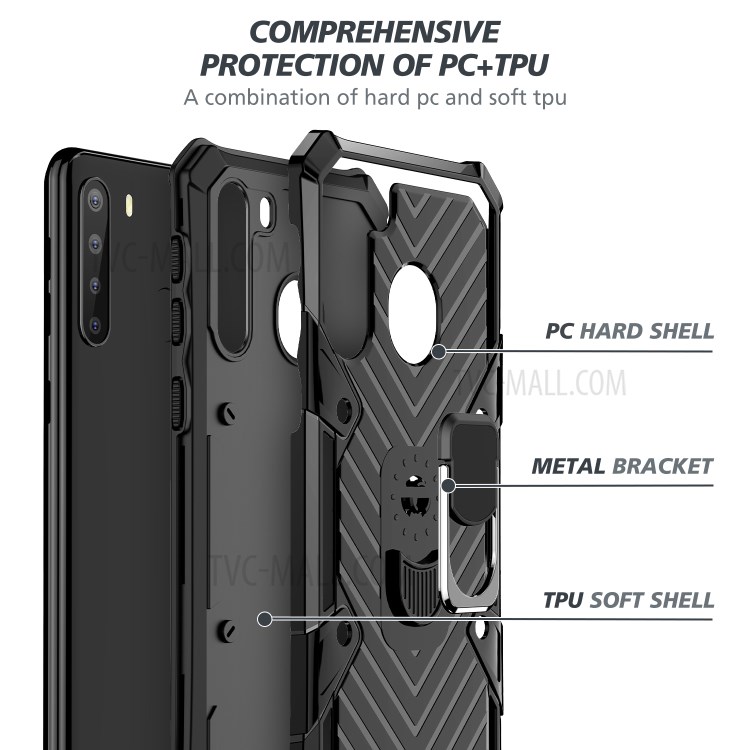 Rotatable Finger Ring Kickstand PC + TPU Combo Case for Samsung Galaxy A21 - Black-4