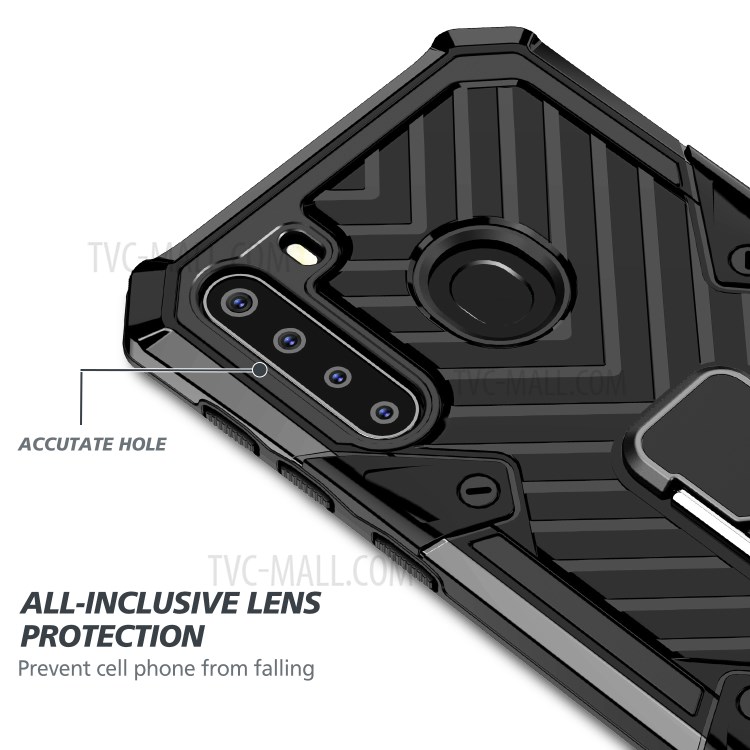 Rotatable Finger Ring Kickstand PC + TPU Combo Case for Samsung Galaxy A21 - Black-5