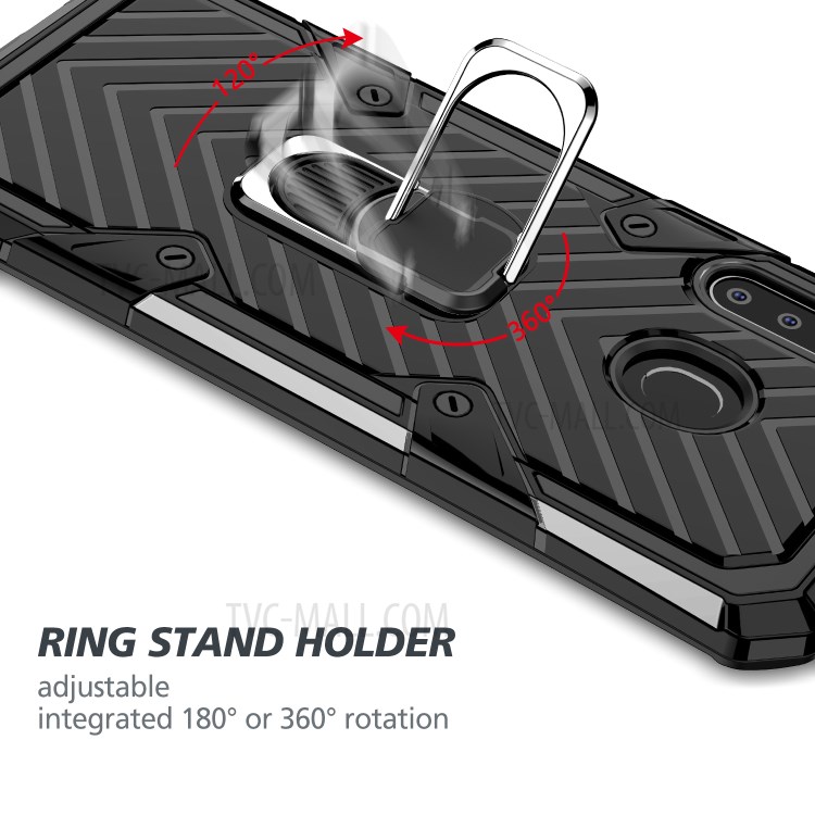 Rotatable Finger Ring Kickstand PC + TPU Combo Case for Samsung Galaxy A21 - Black-6