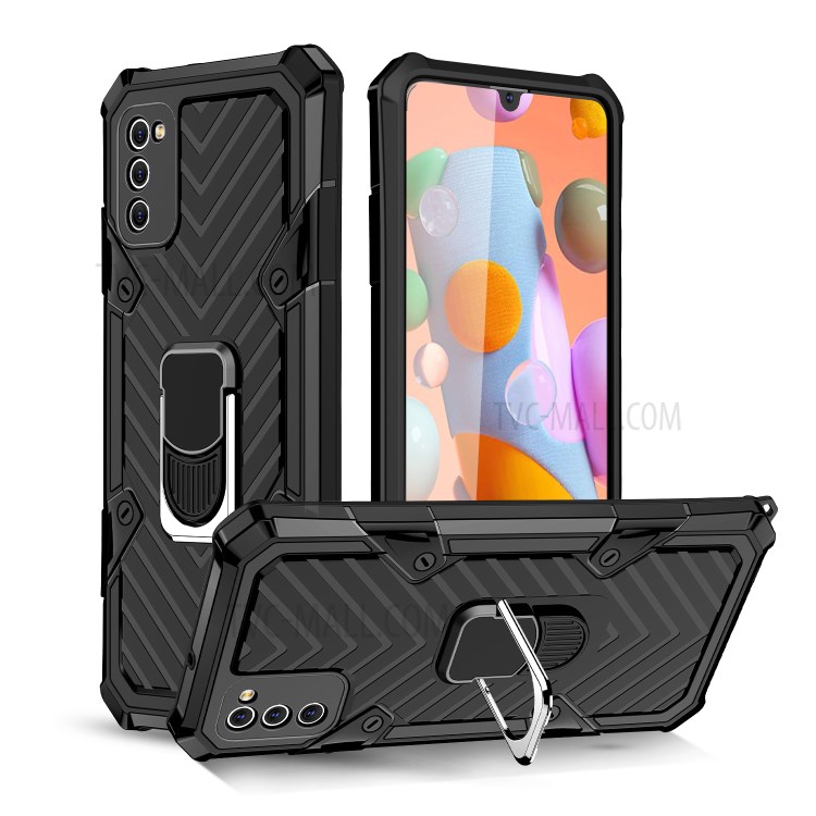 Rotatable Finger Ring Kickstand PC + TPU Hybrid Case for Samsung Galaxy A41 (Global Version) - Black-1