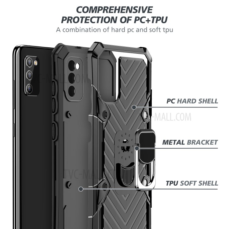 Rotatable Finger Ring Kickstand PC + TPU Hybrid Case for Samsung Galaxy A41 (Global Version) - Black-4
