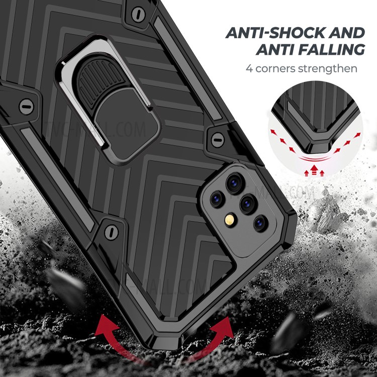 Rotatable Finger Ring Kickstand PC + TPU Hybrid Case for Samsung Galaxy A51 SM-A515 - Black-3