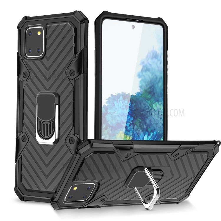 Rotatable Finger Ring Kickstand PC + TPU Hybrid Shell for Samsung Galaxy A81 - Black-1