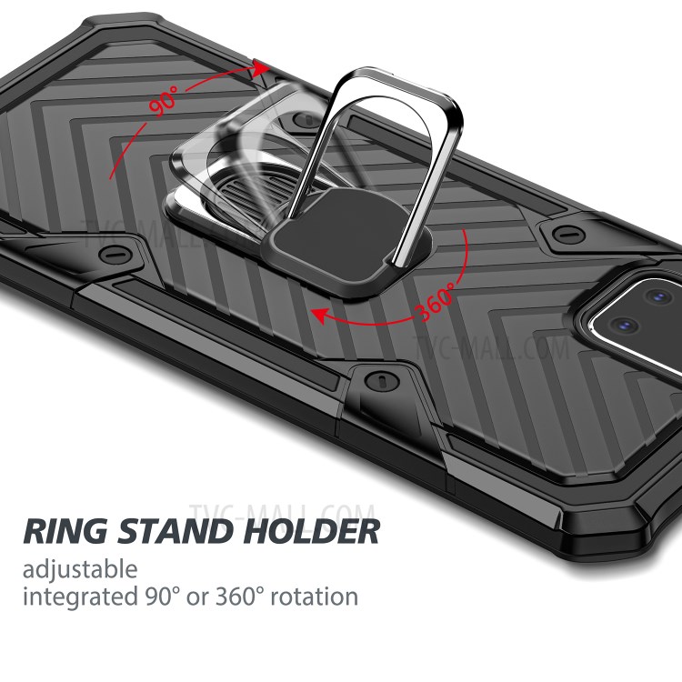 Rotatable Finger Ring Kickstand PC + TPU Hybrid Shell for Samsung Galaxy A81 - Black-7
