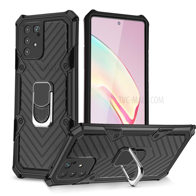Rotatable Finger Ring Kickstand PC + TPU Hybrid Cover for Samsung Galaxy A91 - Black-1