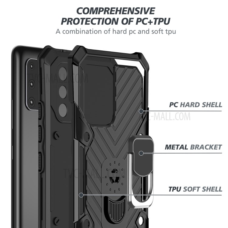Rotatable Finger Ring Kickstand PC + TPU Hybrid Cover for Samsung Galaxy A91 - Black-4