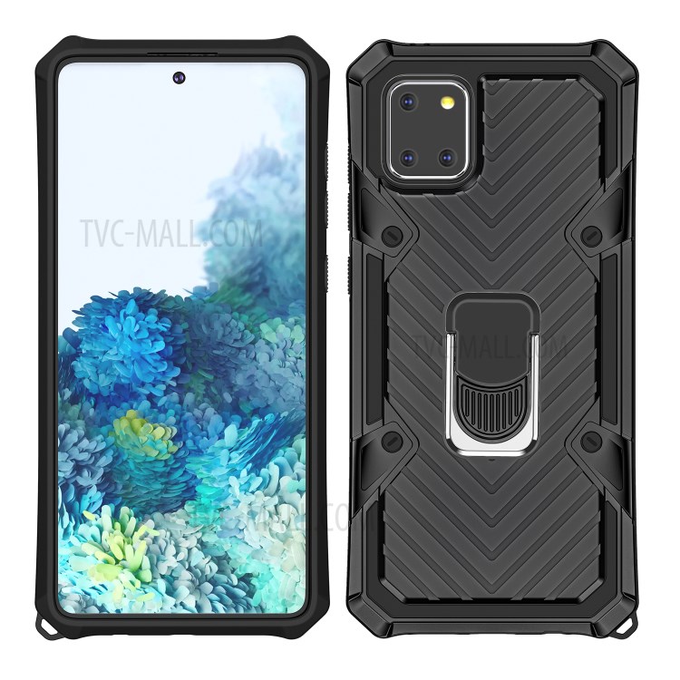 Rotatable Finger Ring Kickstand PC + TPU Hybrid Cover for Samsung Galaxy A91 - Black-6