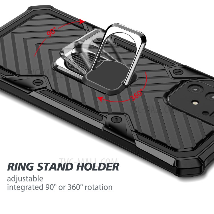 Rotatable Finger Ring Kickstand PC + TPU Hybrid Cover for Samsung Galaxy A91 - Black-7