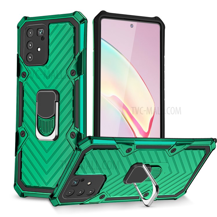 Rotatable Finger Ring Kickstand PC + TPU Hybrid Cover for Samsung Galaxy A91 - Dark Green-1