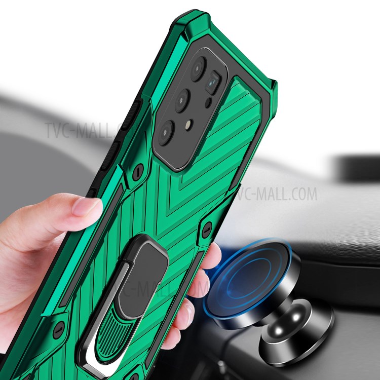 Rotatable Finger Ring Kickstand PC + TPU Hybrid Cover for Samsung Galaxy A91 - Dark Green-2