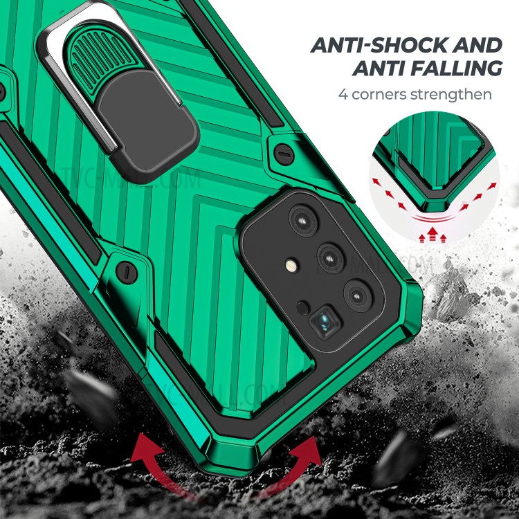 Rotatable Finger Ring Kickstand PC + TPU Hybrid Cover for Samsung Galaxy A91 - Dark Green-3