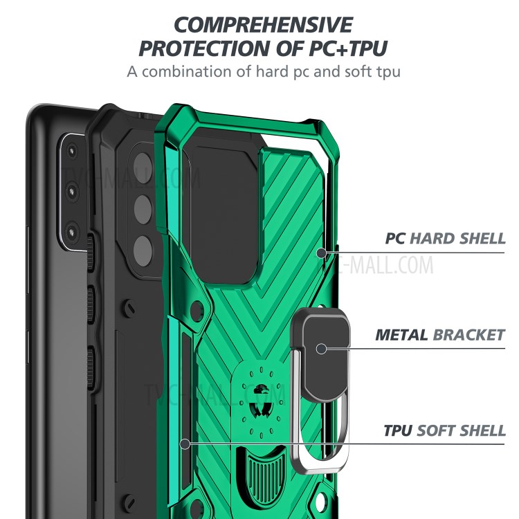 Rotatable Finger Ring Kickstand PC + TPU Hybrid Cover for Samsung Galaxy A91 - Dark Green-4