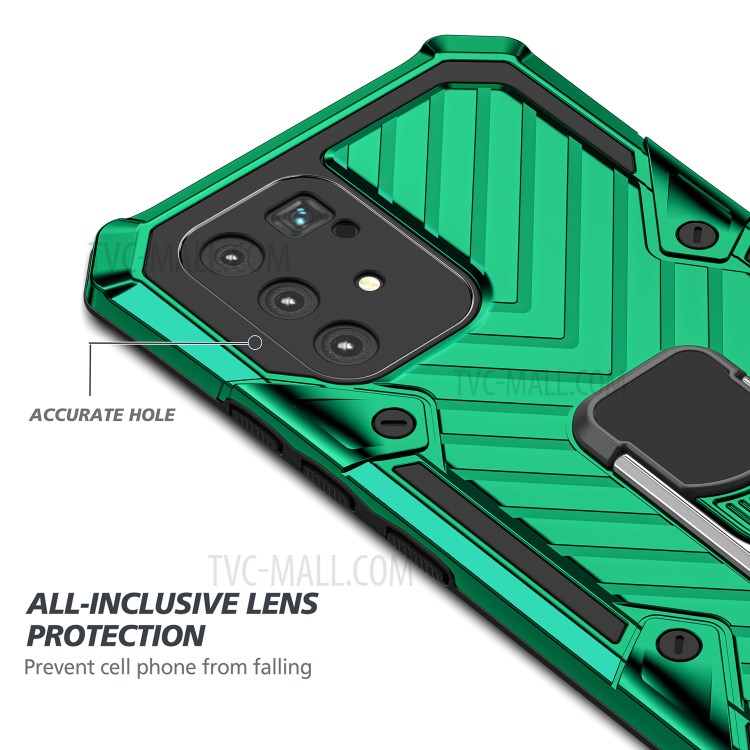 Rotatable Finger Ring Kickstand PC + TPU Hybrid Cover for Samsung Galaxy A91 - Dark Green-5