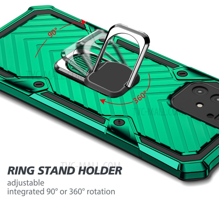 Rotatable Finger Ring Kickstand PC + TPU Hybrid Cover for Samsung Galaxy A91 - Dark Green-7