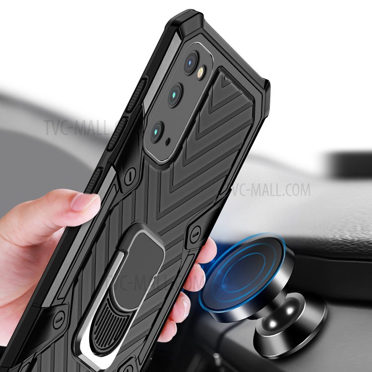 Rotatable Finger Ring Kickstand PC + TPU Hybrid Back Case for Samsung Galaxy S20 - Black-2