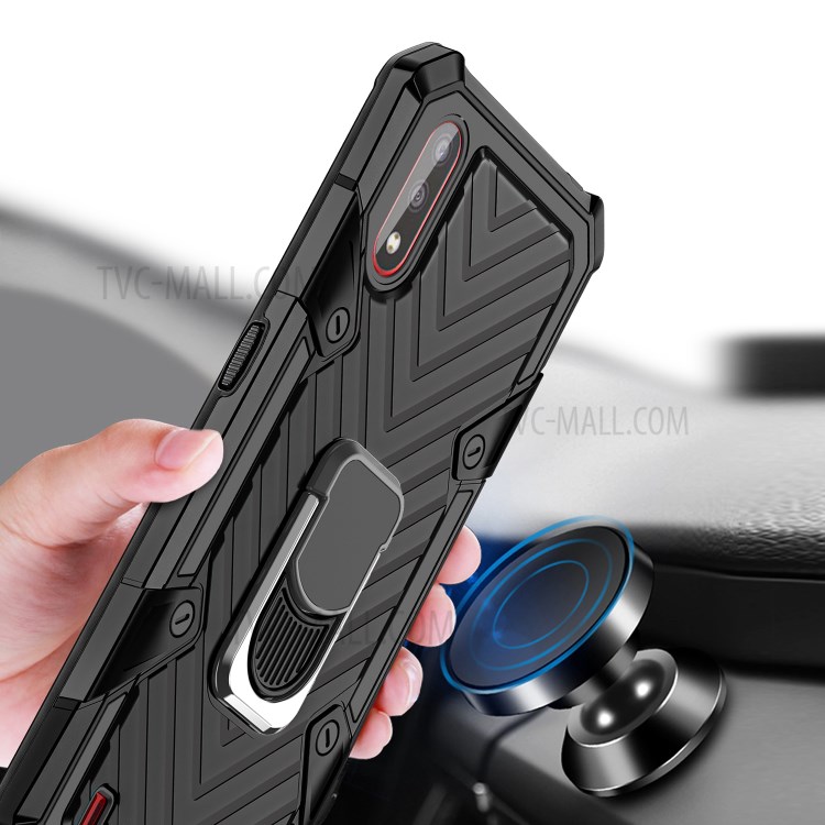 Rotatable Finger Ring Kickstand PC + TPU Hybrid Back Case for Samsung Galaxy A01 - Black-2