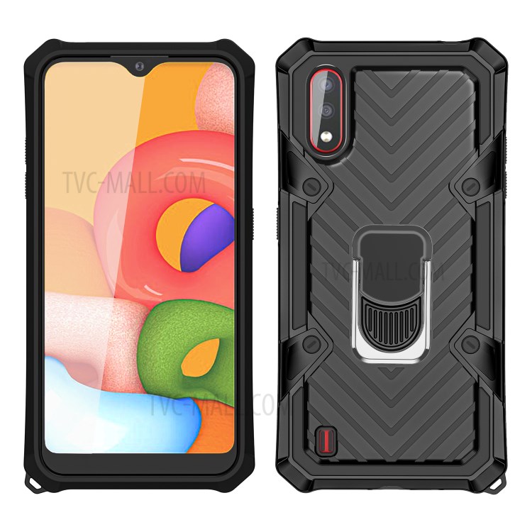 Rotatable Finger Ring Kickstand PC + TPU Hybrid Back Case for Samsung Galaxy A01 - Black-6