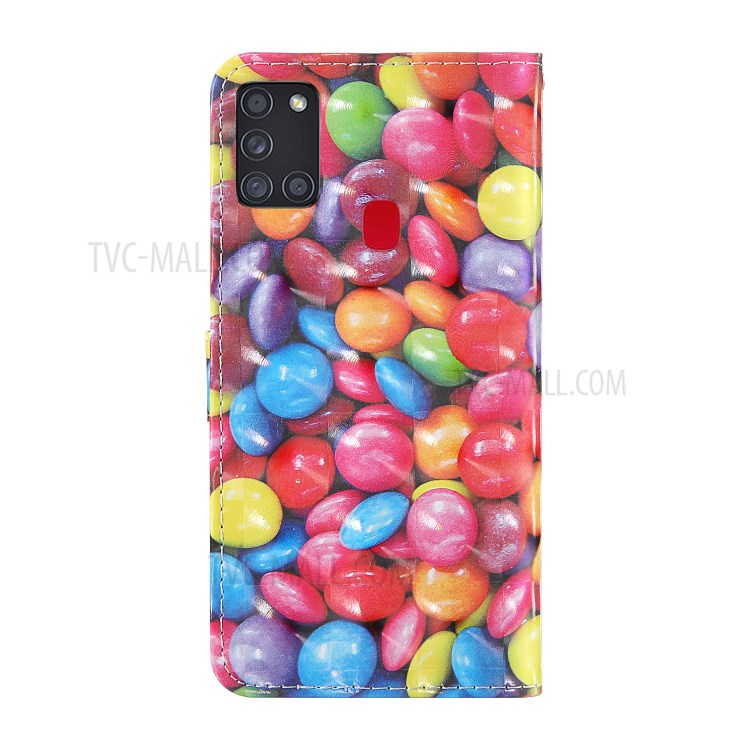 Light Spot Decor Patterned Magnetic Leather Stand Case for Samsung Galaxy A21s - Colorful Beans-2