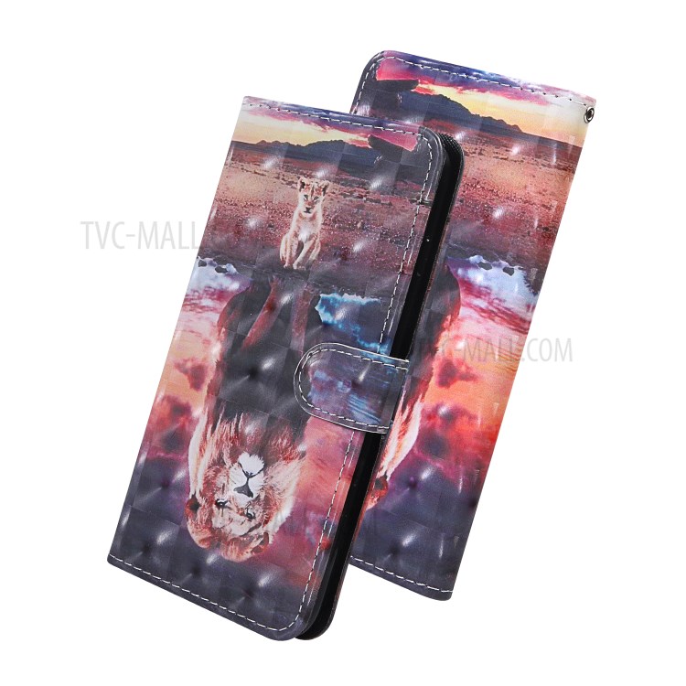 Light Spot Decor Patterned Cover Stand Leather Case for Samsung Galaxy A21 (European Version) - Lion-1