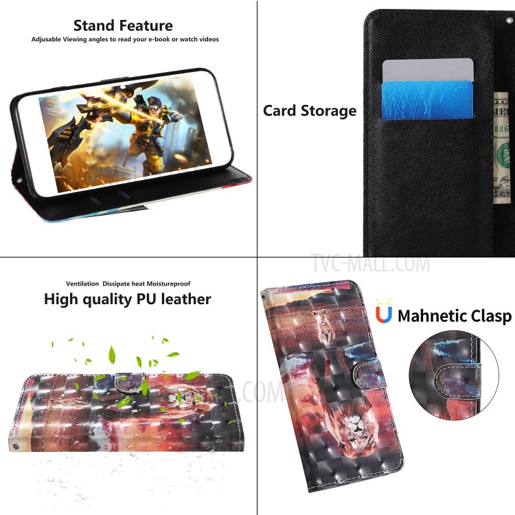 Light Spot Decor Patterned Cover Stand Leather Case for Samsung Galaxy A21 (European Version) - Lion-10