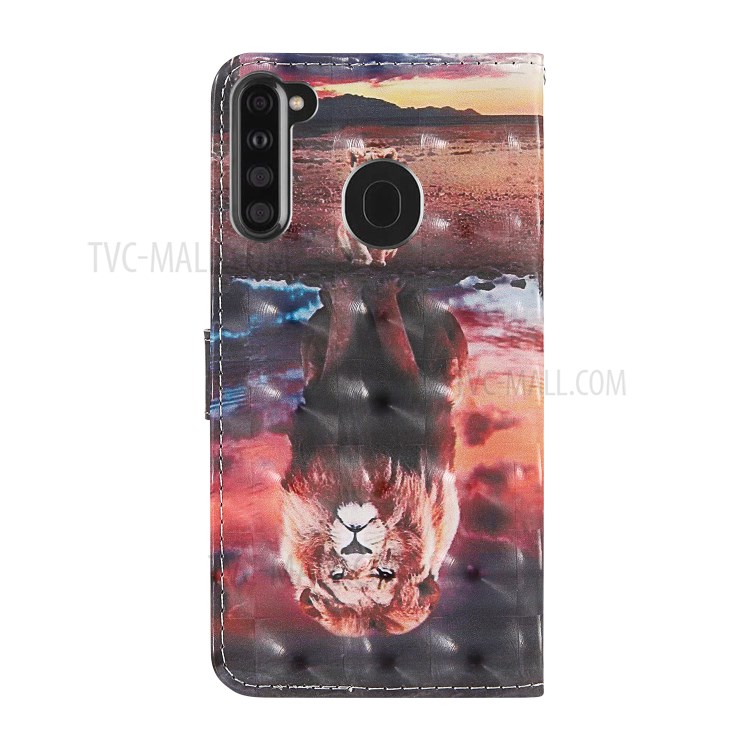Light Spot Decor Patterned Cover Stand Leather Case for Samsung Galaxy A21 (European Version) - Lion-2