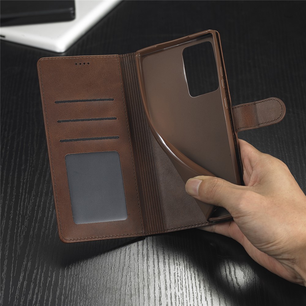 LC.IMEEKE Leather Wallet Stand Cover Cell Phone Case for Samsung Galaxy Note 20 - Coffee-12