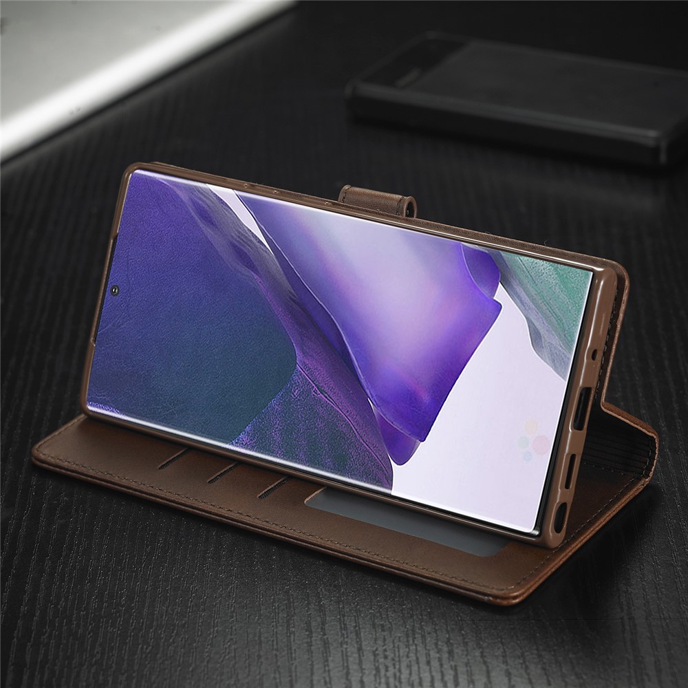 LC.IMEEKE Leather Wallet Stand Cover Cell Phone Case for Samsung Galaxy Note 20 - Coffee-13