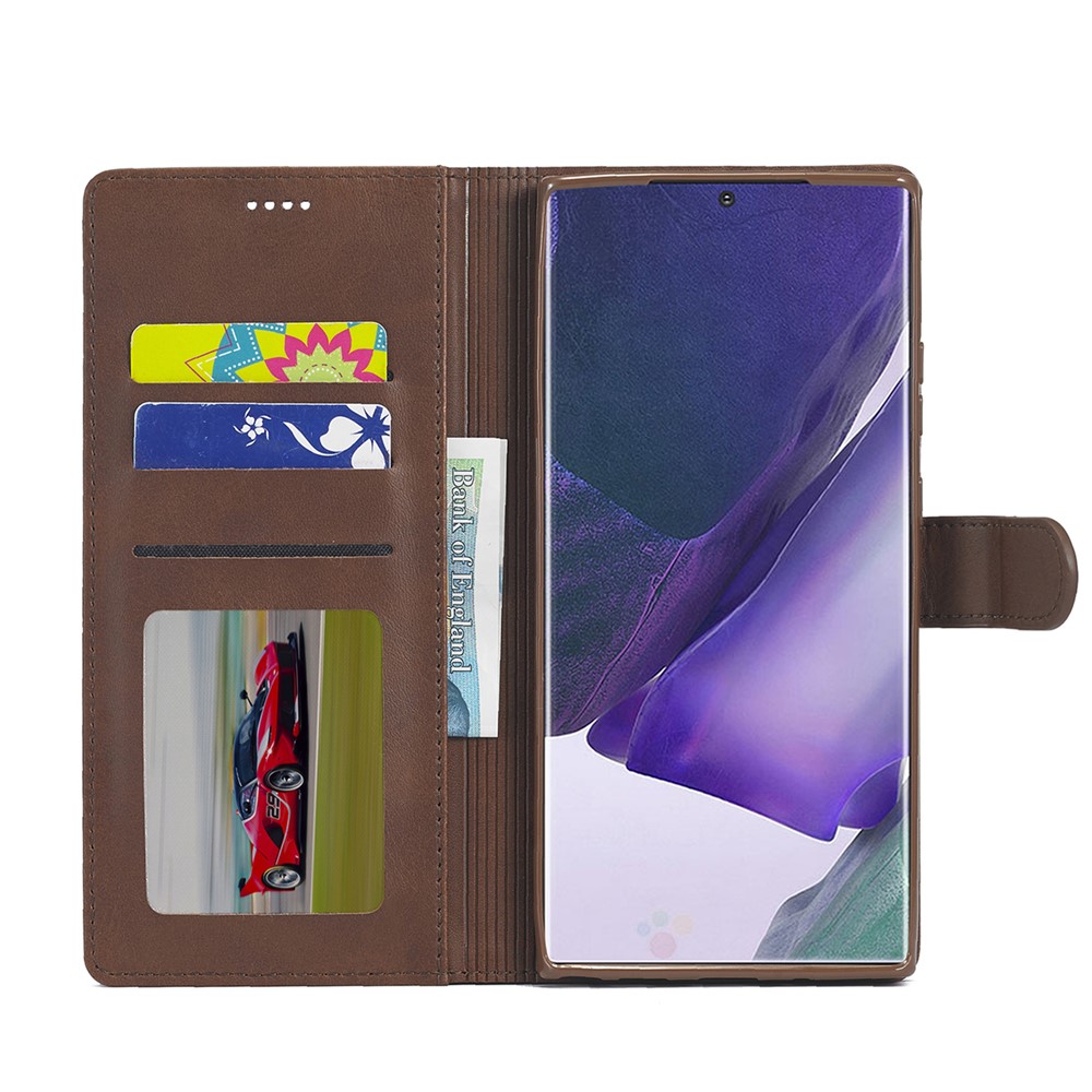 LC.IMEEKE Leather Wallet Stand Cover Cell Phone Case for Samsung Galaxy Note 20 - Coffee-4