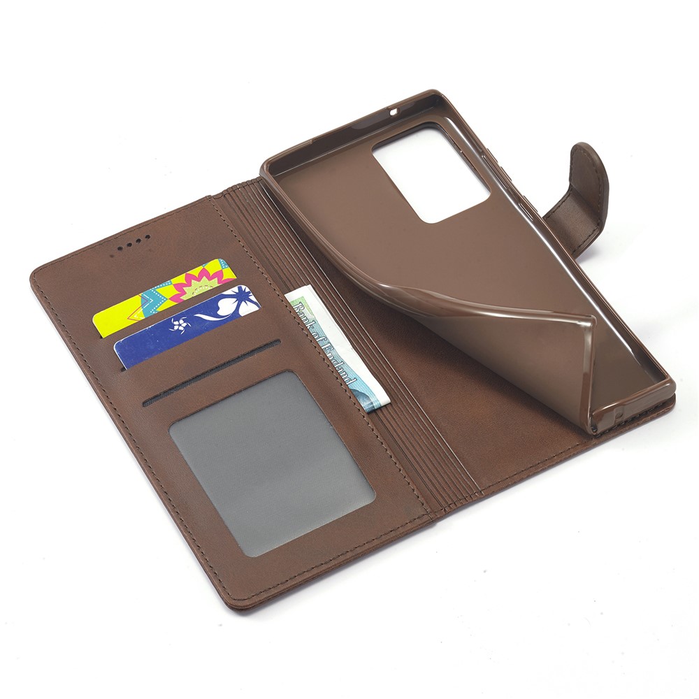 LC.IMEEKE Leather Wallet Stand Cover Cell Phone Case for Samsung Galaxy Note 20 - Coffee-5