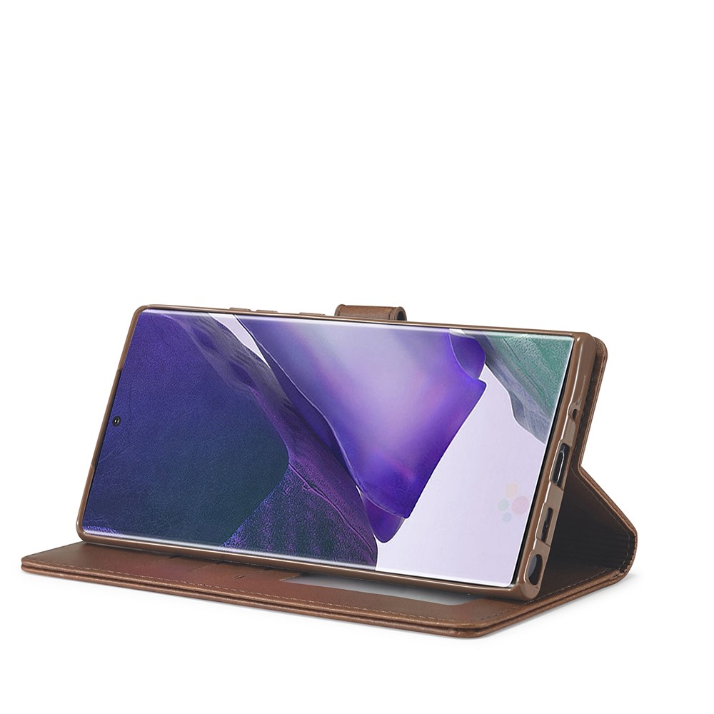 LC.IMEEKE Leather Wallet Stand Cover Cell Phone Case for Samsung Galaxy Note 20 - Coffee-7