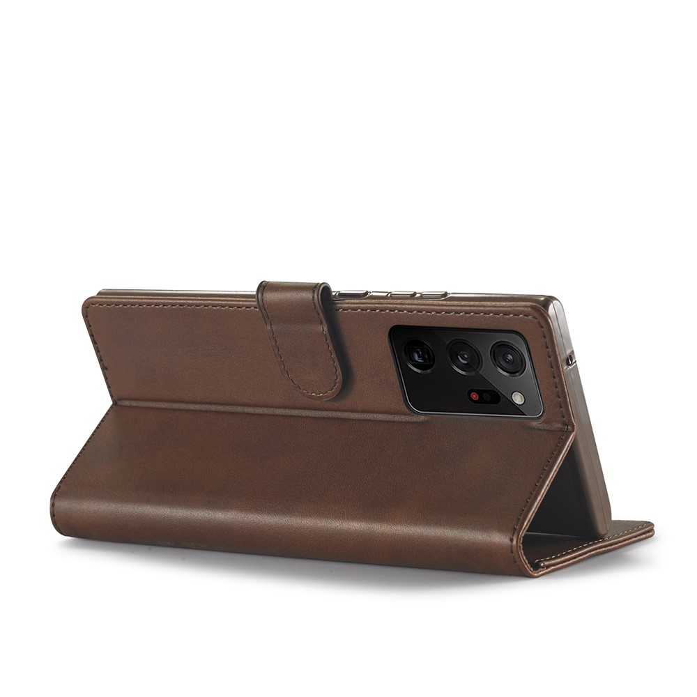 LC.IMEEKE Leather Wallet Stand Cover Cell Phone Case for Samsung Galaxy Note 20 - Coffee-8