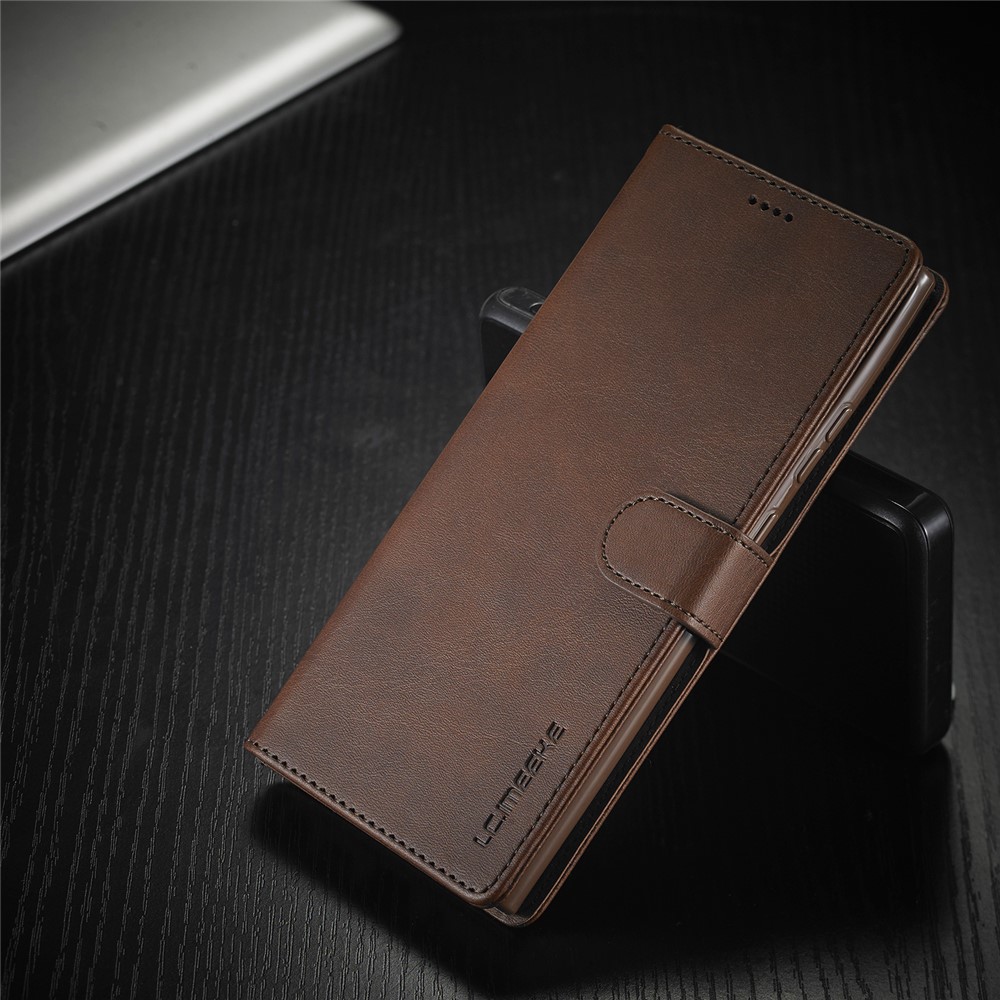 LC.IMEEKE Leather Wallet Stand Cover Cell Phone Case for Samsung Galaxy Note 20 - Coffee-9