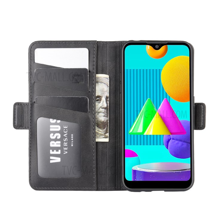 Double Clasp Flip Leather Wallet Stand Phone Cover for Samsung Galaxy M01 - Black-5