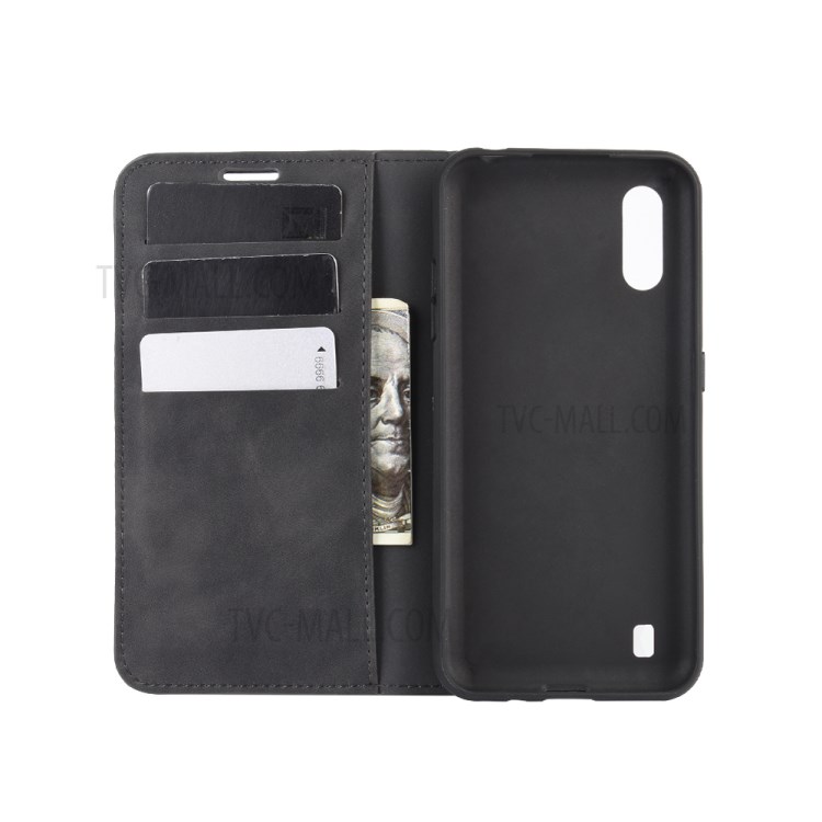 Silky Touch Leather Wallet Stand Case for Samsung Galaxy M01 - Black-2