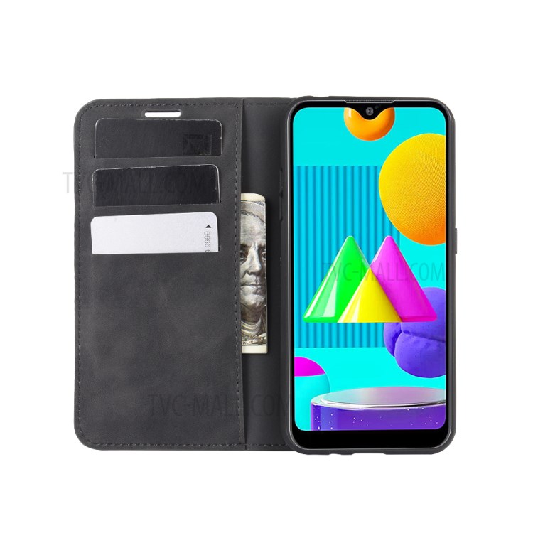 Silky Touch Leather Wallet Stand Case for Samsung Galaxy M01 - Black-3