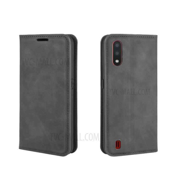 Silky Touch Leather Wallet Stand Case for Samsung Galaxy M01 - Black-5