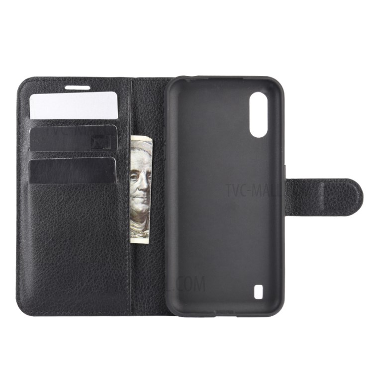 Litchi Texture Wallet Stand Leather Shell Cover for Samsung Galaxy M01 - Black-3