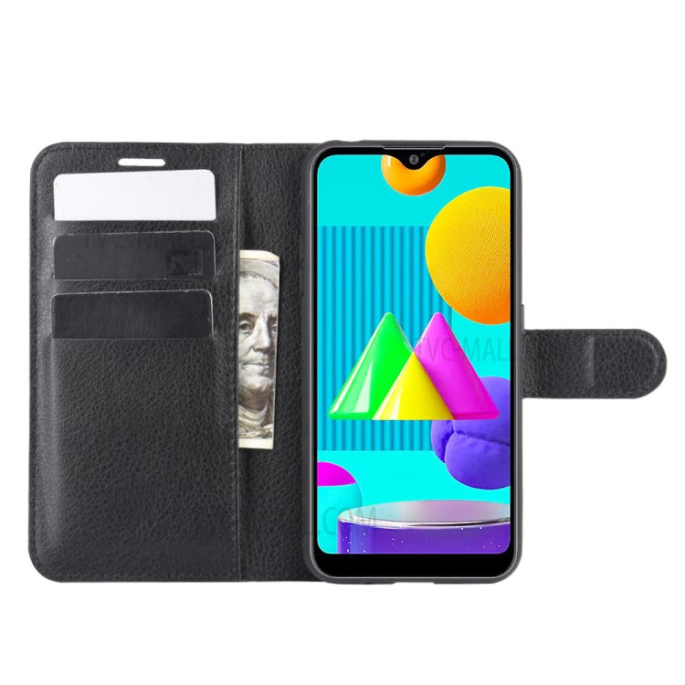 Litchi Texture Wallet Stand Leather Shell Cover for Samsung Galaxy M01 - Black-4